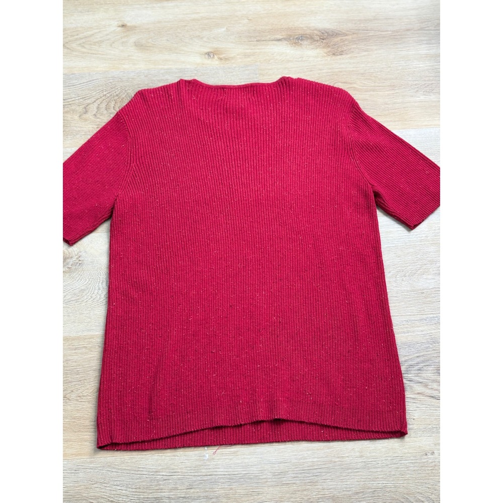 VTG Sag Harbor Red Ribbed Short Sleeve Sweater Women L Grandmacore Minimalist